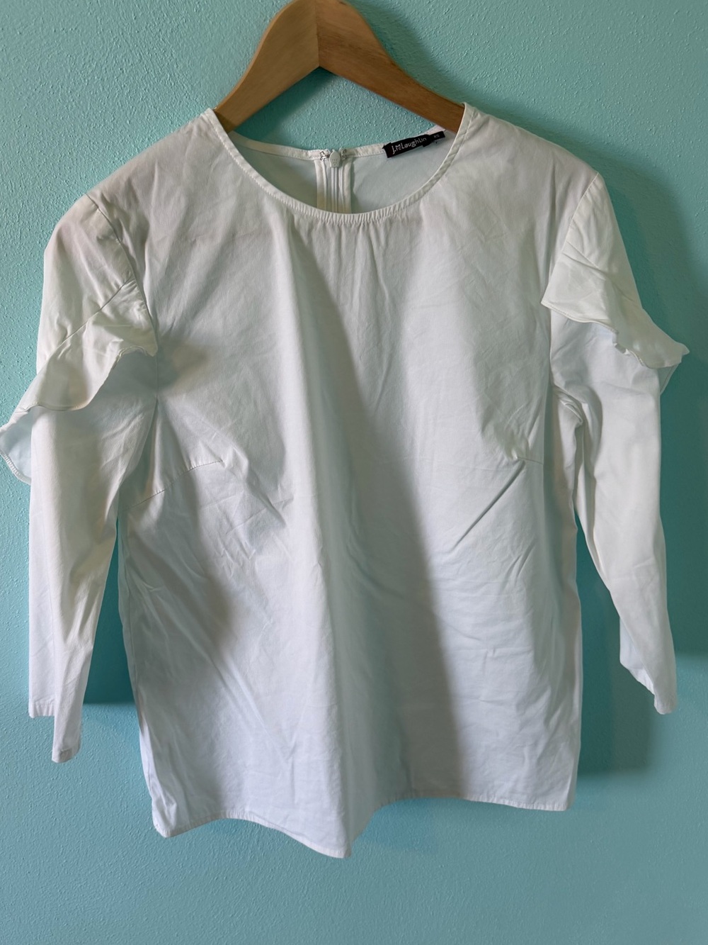J. McLaughlin White Ruffle Sleeve Cotton Blouse Size XS
